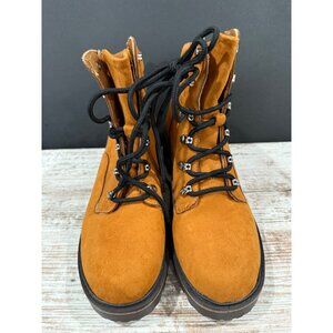 Journee Tan Suede Lace-Up Ankle Boots With Chunky Sole, Womens 9.5